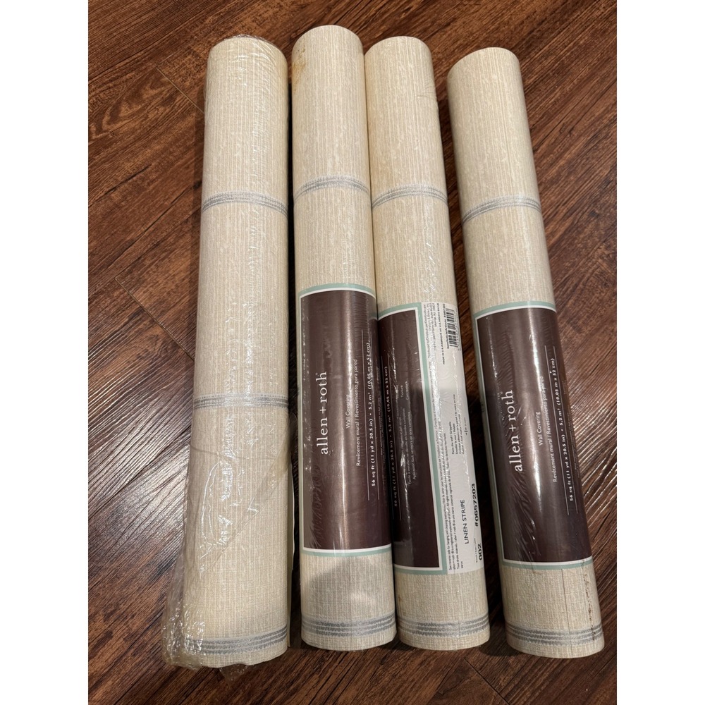 Allen Roth Linen Stripe Textured Wallpaper Roll 56 Sq‎ Ft 4 Rolls 11 yd x 20.5in - Picture 8 of 8